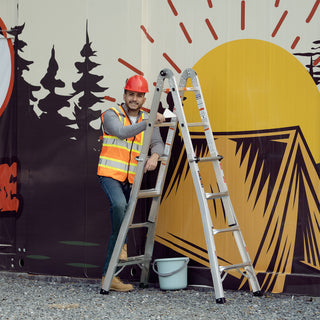 Multi-Position Foldable Aluminum Ladder, A-Frame and Straight Ladder, Grey, 17ft, 250lbs Capacity