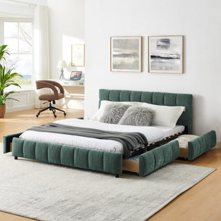 Green Queen Chenille Upholstered Storage Bed | 88.5" x 68.5" x 31" Modern Frame
