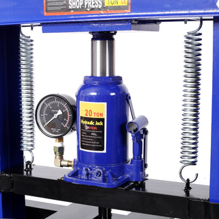 20Ton Bottle Jack Shop Press with Gauge, Bend, Straighten, or Press Parts, Install Bearings, U-Joints, Bushings, Ball Joints, and Pulleys,Blue