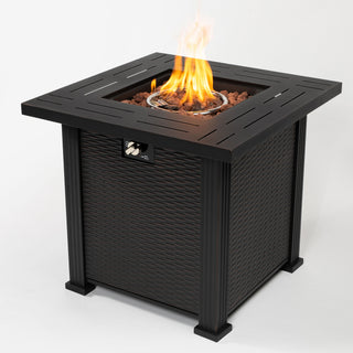 28' Propane Gas Fire Pit Table, 50000 BTU Square Steel Fire Pit for Outside Patio Deck Garden Backyard-Black