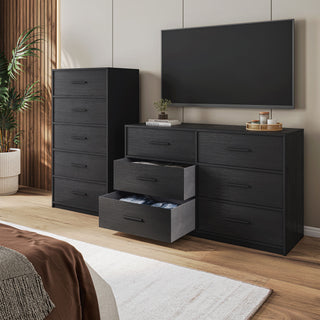 6-Drawer Black Dresser with Large Fabric Drawers | Modern Storage Chest