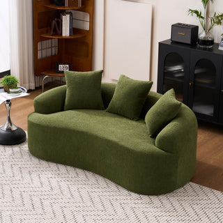 Compression Loveseat Sofa, Curved Modern Styles Sofa for Small Spaces & Apartments, 30D Chenille No-Assembly,3 Throw Pillows. Green. W2231P292604