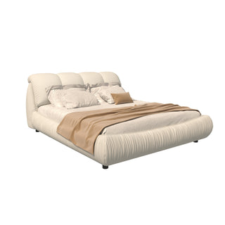 King Size Luxury Upholstered Platform Bed with Oversized Padded Backrest and Solid Wood Frame,Suitable for Multiple Heights of Mattresses,Beige