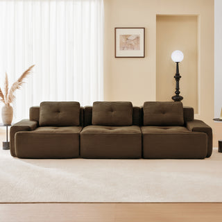 117' Modern Modular Sectional Sofa for Living Room, Corduroy Fabric,Oversized 3-Seater Couch with Deep Seat, Pearl-like piping, Tufted Design,Buckle connection,No Assembly,Anti-slip Design,Brown