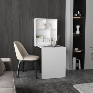 Kaplar 33' Wide  x  23' Deep folding Table with Four Shelves, Floating Table, Retractable Table, Floating Desk, Ironing Table White