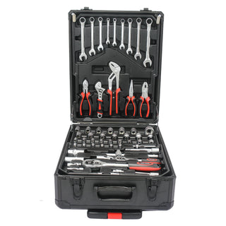 899-Piece Home Repair Tool Set with Rolling Plastic Toolbox, 4 Drawers, General Household Maintenance Kit for Garden, Homeowner, Handyman, Black