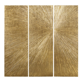 Hand painted gold burst triptych wall art set, view 2