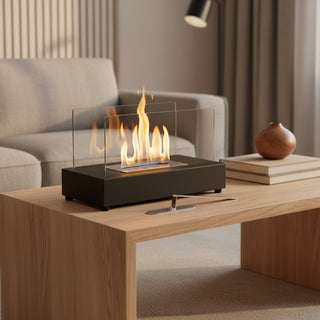 Rectangle Tabletop Bio Ethanol Fireplace Indoor Outdoor,Portable Table Top Fire Pit Fuel Bioethanol Burner Heater Black
