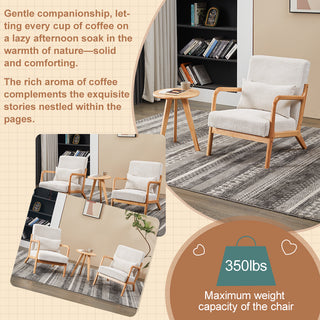 Mid-Century Modern Accent Chair & Coffee Table Set, Beige Lounge Chair with Natural Wood Table, Vintage Luxury Living Room Furniture