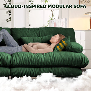 Luxury Oversized Green Chenille Modular U-Shaped Cloud Couch with Ottomans