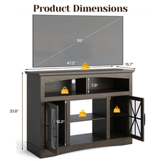 47 inch Farmhouse TV Stand with LED Lights, Brown