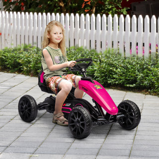 Aosom Kids Pedal Go Kart | Pink Outdoor Ride-On Toy with Handbrake and amp; Adjustable Seat