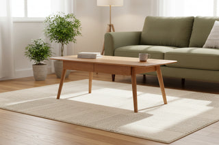 Natural Solid Wood Coffee Table with Storage Shelf - 120cm Large Center Table