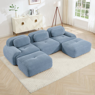 U-shaped modular sofa premiumCorduroy Fabric fabric no assembly anti-slip design pet-friendly extra-wide curved armrests 32D high-resilience sponge for living rooms bedrooms studie,Blue