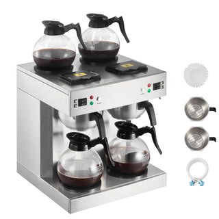Commercial Drip Coffee Maker, 24 Cups Coffee-Maker Machine with 4 Glass Carafes and 4 Decanter Warmer Plates, Stainless Steel Dual-Head Coffee Brewer, for Restaurant, Office, Coffee Shop & Home