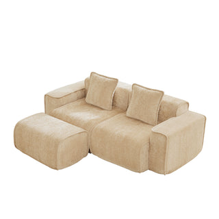 Modular L-Shape Sectional Boneless Sofa with Ottoman, Light Camel