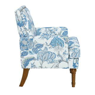 Botanical Print Accent Chair with Nailhead Trim, Blue Floral