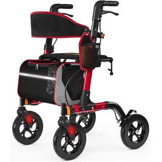 Walkers for Seniors, Rollator Walker with Seat, 350 lb Weight Capacity, 18' Big Seat, 8' All-Terrain Wheels, 6-Level Adjustable Height, Lightweight Aluminum Frame Rollator Walkers for Seniors (RED)