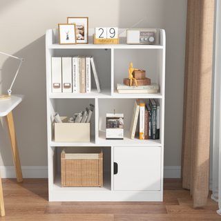 Kids Bookcase with 6 Compartments, Freestanding MDF Bookshelf in White for Bedroom Living Room Office Closet School