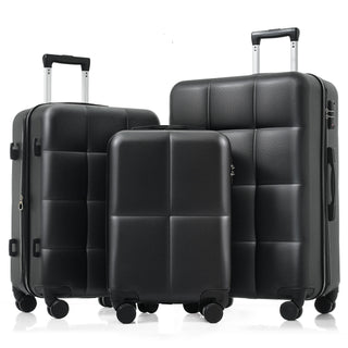 Luggage Set of 3, Airline Certified Carry-on Luggage with Cup Holder, ABS Hard Shell Luggage with Spinner Wheels, black