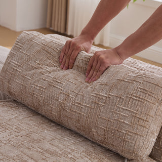 Modern Upholstered End of Bed Bench with Armrests and Chenille Fabric, Wheat Color, 83.1' Wide