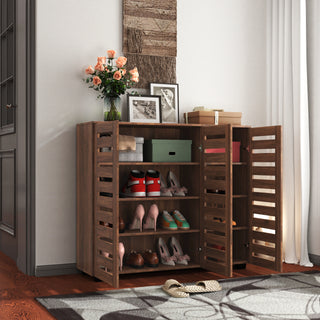 5-Tier Wooden Shoe Cabinet with Adjustable Shelves & Louvered Doors