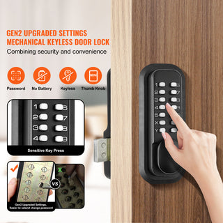 Mechanical Keyless Entry Door Lock | 14-Digit Keypad Outdoor Gate Lock with Surface-Mounted Latch, Waterproof Zinc Alloy | Easy Install Keypad & Knob for Garden, Garage & Yard