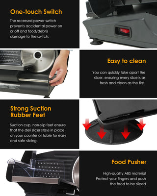 Electric Meat Slicer Machine for Home – 7.5" Stainless Steel Blade, Adjustable Thickness, Easy-Clean Food Slicer for Meat, Bread, Cheese & Deli – Black