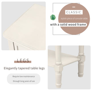 TREXM Narrow Console Table, Slim Sofa Table with Three Storage Drawers and Bottom Shelf (Ivory White)