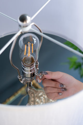 White & Silver Leaf Table Lamp (29.3" Height) w/ White Drum Shade & Genuine Marble Base | Luxury Modern Accent Lighting for Bedroom, Living Room, Foyer (Assembly Required)