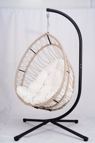 
Outdoor Egg-shaped Hanging Chair with Stand, Patio Egg-shaped Swing Chair, Indoor Rocking Chair, Outdoor Hammock Egg-shaped Chair, Beige
