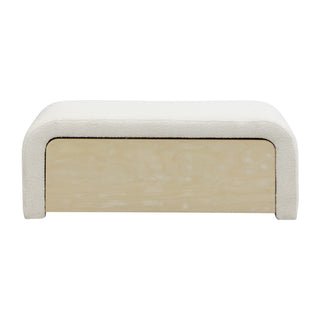 White upholstered boucle storage ottoman, view 5