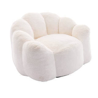 Lotus Style Compression Sofa Adult Bean Bag with Pull Ring, White Plush, 43.7 x 39.76 x 26.77 inches, No Installation Required