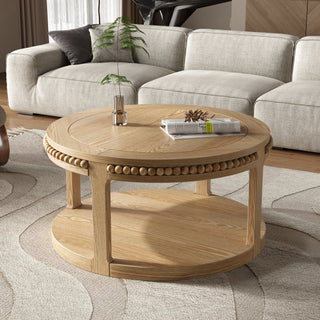 31.5 inch round two-tier solid wood coffee table natural, view 5