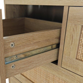 Modern Natural Rattan Cabinet with 4 Drawers - 31.5" Particle Board Storage Dresser