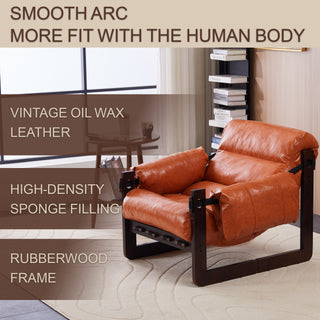 Vintage Orange Oil Wax Leather Lounge Chairs - Medieval Modern Mid-Century Accent Chairs