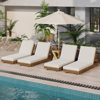 2-Piece Acacia Wood Chaise Lounge Set with Cream Triple-Fold Cushions – Outdoor Recliners (Matching Dark Grey Available)