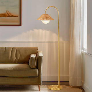 Rattan Weave Shade Floor Lamp | Gold Base & Natural Woven Accent Light