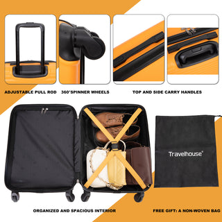 Lightweight 20' Carry On Luggage, Spinner Wheels, Orange, ABS, Compact Size