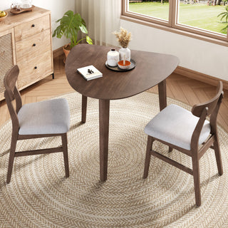 3-Piece Modern Table Set - Triangular Side Table & 2 Curved Wood Chairs, Minimalist Space-saving Brown Finishes for Living Room, Kitchen, Small Space, Easy to Assemble