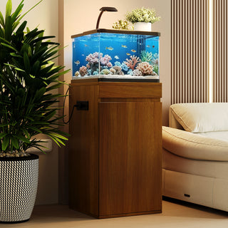 10-15 Gallon Fish Tank Stand with Storage Cabinet, Aquarium Stand with Power Outlets, 330LBS Capacity, Small Terrarium Stand Cabinet with Adjustable Shelves, Stand for 16.9' L x 16.9' W Cube Tanks