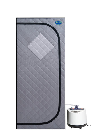 Full Size Portable Grey Steam Sauna tent–Personal Home Spa, with Steam Generator, Remote Control, Foldable Chair, Timer and PVC Pipe Connector Easy to Install.Fast heating, with FCC Certification