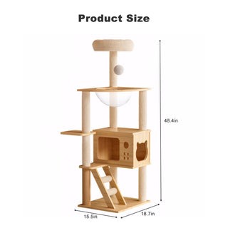 48.8" Modern Cat Tree Tower – Wooden Cat Condo with Acrylic Hammock, Sisal Scratching Posts & Perch for Indoor Cats