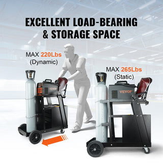 Heavy Duty 2-Tier Welding Cart with 4 Drawers, 265 LBS Capacity, Swivel Wheels & Tank Chains for MIG Welder & Plasma Cutter