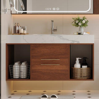 39.4 '' Floating Bathroom Vanity with Ceramic sink,Wall Mounted Vanity 2 Soft Close Drawer and white slate top