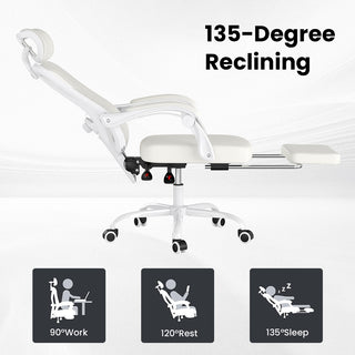 Ergonomic Office Chair with Footrest, Mesh Office Desk Chair with Headrest, High Back Computer Chair with Adjustable Lumbar Support for Home Office Study Room Bedroom, Beige