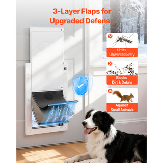 Pet Door, Large, with Three Magnetic Flaps and Metal Frame, Strong and Weatherproof Dog Door for Interior and Exterior Doors, Easy to Install, Easy In-and-Out Access for Doggies, White
