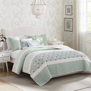 6-Piece Aqua Cotton Percale King Quilt Set with Throw Pillows King/Cal King