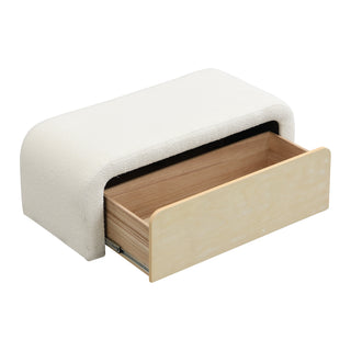 White upholstered boucle storage ottoman, view 7