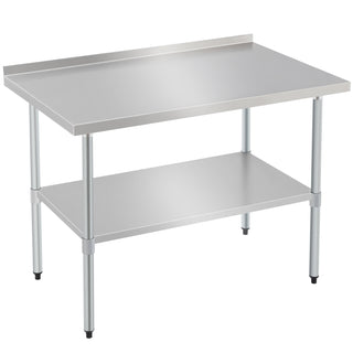 Profeeshaw 30x48 Inch Stainless Steel Work Table with Backsplash | Heavy-Duty Commercial Prep Table with Adjustable Undershelf